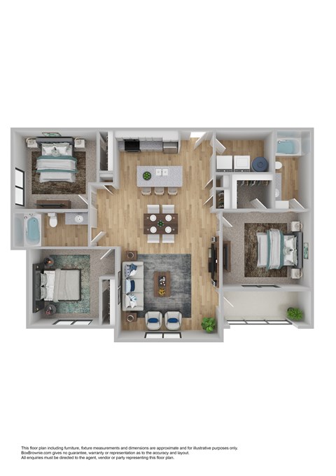 Floor plan for 3 beds, 2 baths, 1240 sqft